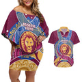 Brisbane Lions Football Custom Couples Matching Off Shoulder Short Dress and Hawaiian Shirt Premiers Proud Aboriginal Art - Aussie Hoodie