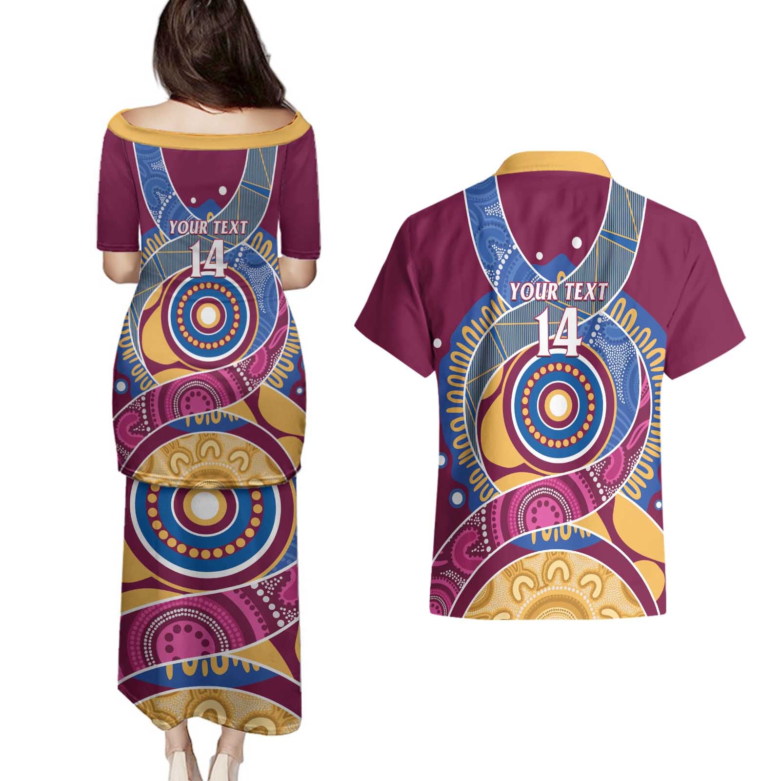 Brisbane Lions Football Custom Couples Matching Puletasi and Hawaiian Shirt Premiers Proud Aboriginal Art - Aussie Hoodie