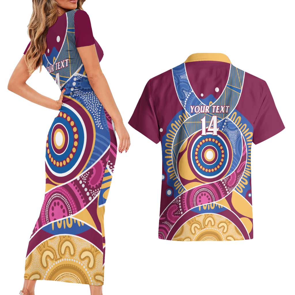 Brisbane Lions Football Custom Couples Matching Short Sleeve Bodycon Dress and Hawaiian Shirt Premiers Proud Aboriginal Art - Aussie Hoodie