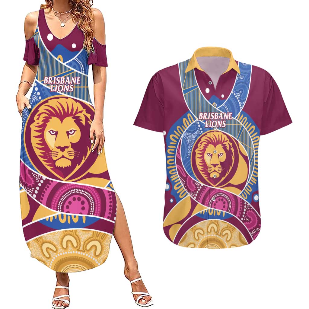 Brisbane Lions Football Custom Couples Matching Summer Maxi Dress and Hawaiian Shirt Premiers Proud Aboriginal Art - Aussie Hoodie