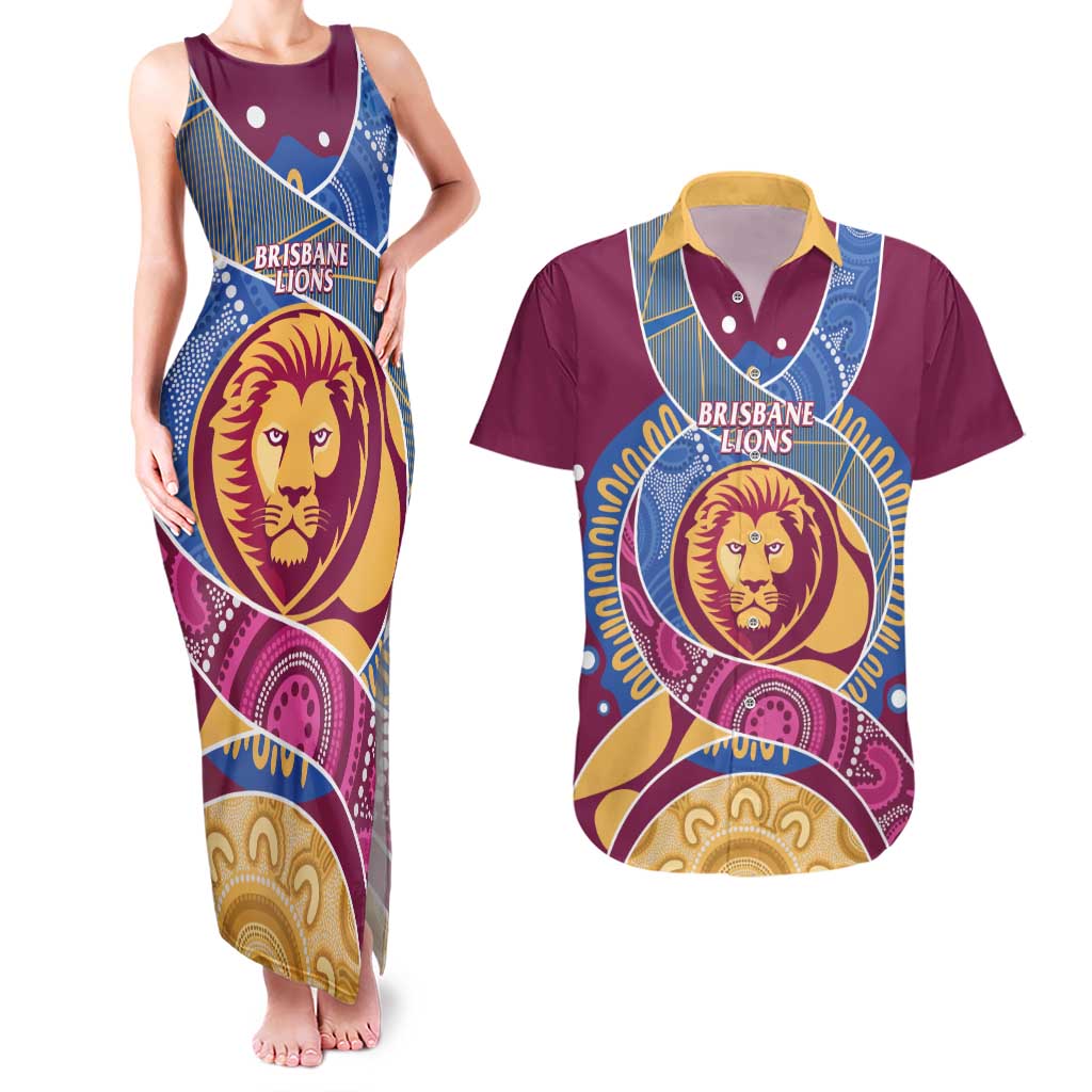 Brisbane Lions Football Custom Couples Matching Tank Maxi Dress and Hawaiian Shirt Premiers Proud Aboriginal Art - Aussie Hoodie