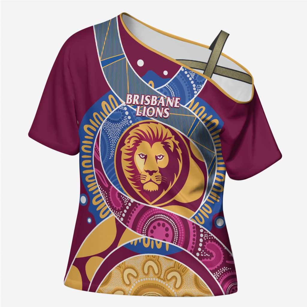 Brisbane Lions Football Custom Cross Shoulder Shirt Premiers Proud Aboriginal Art - Aussie Hoodie
