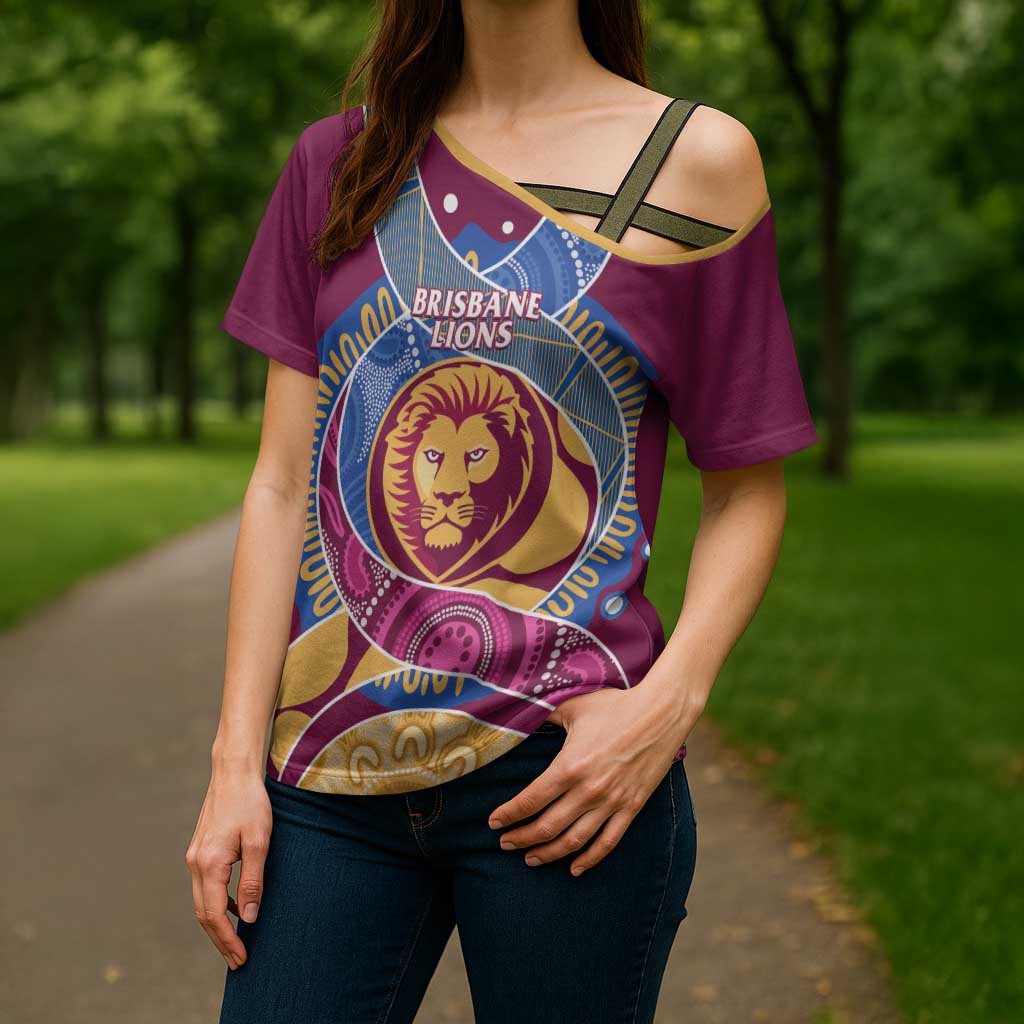 Brisbane Lions Football Custom Cross Shoulder Shirt Premiers Proud Aboriginal Art - Aussie Hoodie