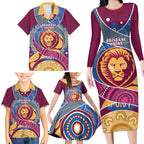 Brisbane Lions Football Custom Family Matching Long Sleeve Bodycon Dress and Hawaiian Shirt Premiers Proud Aboriginal Art - Aussie Hoodie