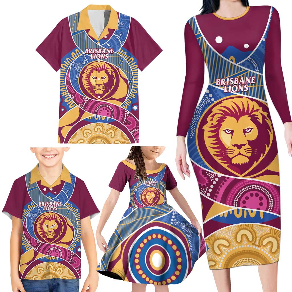 Brisbane Lions Football Custom Family Matching Long Sleeve Bodycon Dress and Hawaiian Shirt Premiers Proud Aboriginal Art - Aussie Hoodie