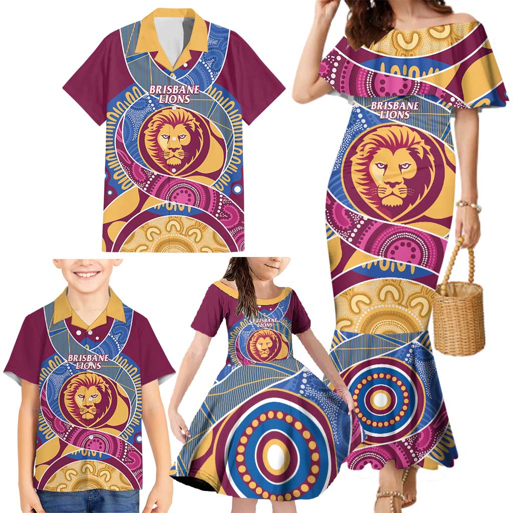 Brisbane Lions Football Custom Family Matching Mermaid Dress and Hawaiian Shirt Premiers Proud Aboriginal Art - Aussie Hoodie