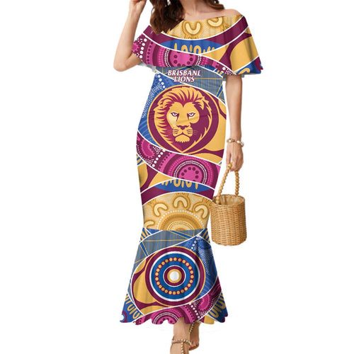 Brisbane Lions Football Custom Family Matching Mermaid Dress and Hawaiian Shirt Premiers Proud Aboriginal Art - Aussie Hoodie