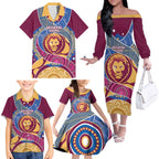 Brisbane Lions Football Custom Family Matching Off The Shoulder Long Sleeve Dress and Hawaiian Shirt Premiers Proud Aboriginal Art - Aussie Hoodie