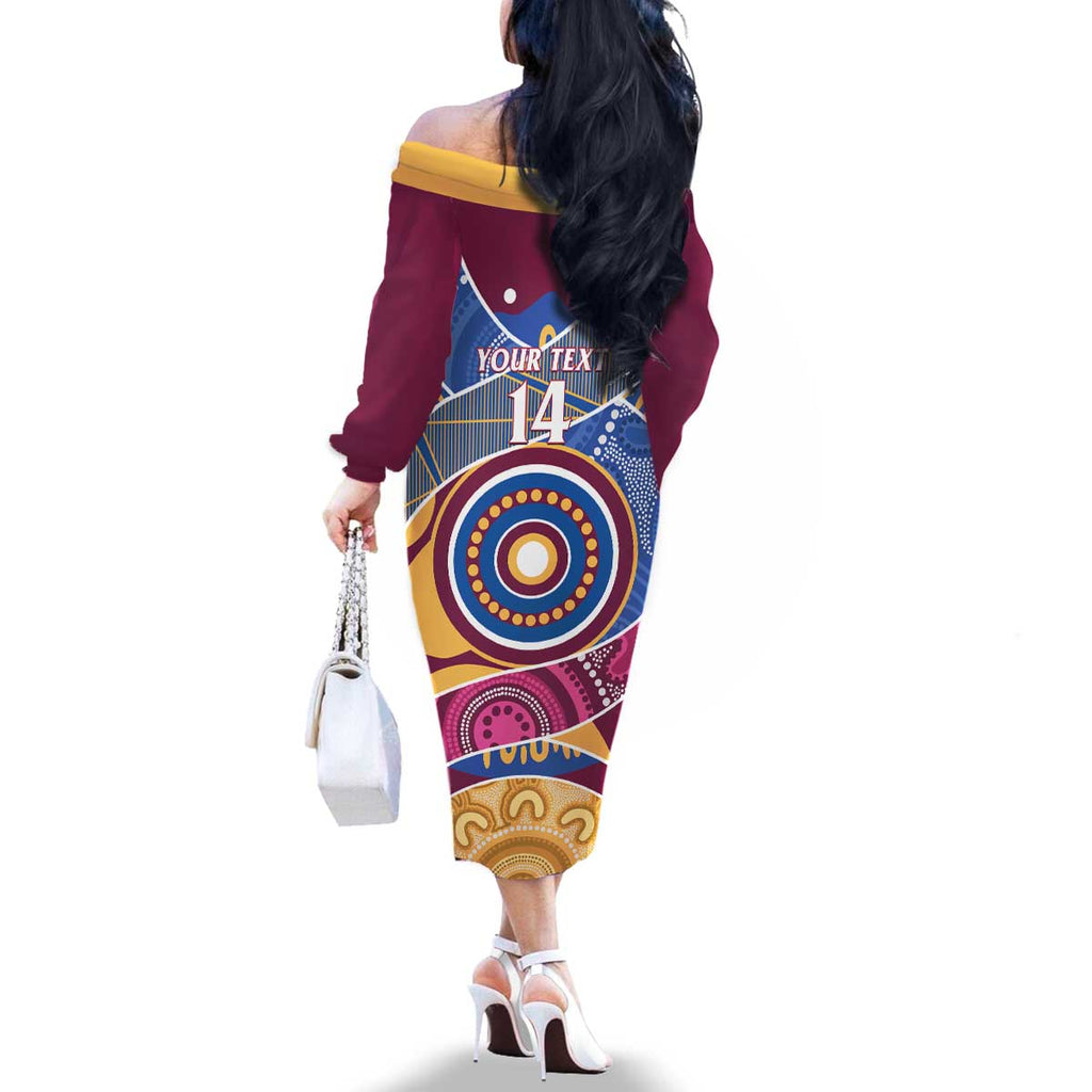 Brisbane Lions Football Custom Family Matching Off The Shoulder Long Sleeve Dress and Hawaiian Shirt Premiers Proud Aboriginal Art - Aussie Hoodie