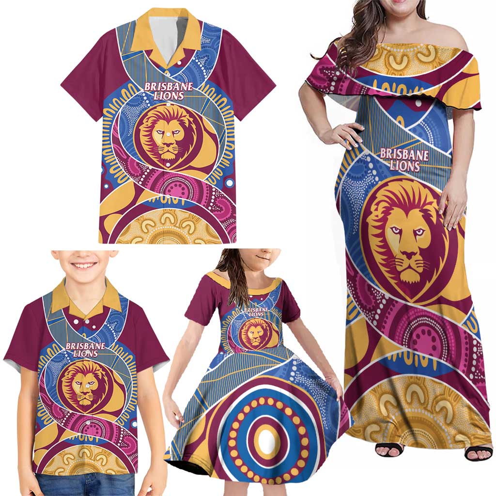Brisbane Lions Football Custom Family Matching Off Shoulder Maxi Dress and Hawaiian Shirt Premiers Proud Aboriginal Art - Aussie Hoodie