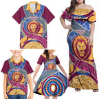 Brisbane Lions Football Custom Family Matching Off Shoulder Maxi Dress and Hawaiian Shirt Premiers Proud Aboriginal Art - Aussie Hoodie