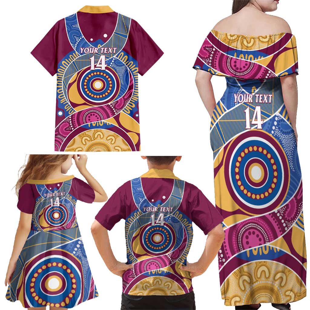 Brisbane Lions Football Custom Family Matching Off Shoulder Maxi Dress and Hawaiian Shirt Premiers Proud Aboriginal Art - Aussie Hoodie
