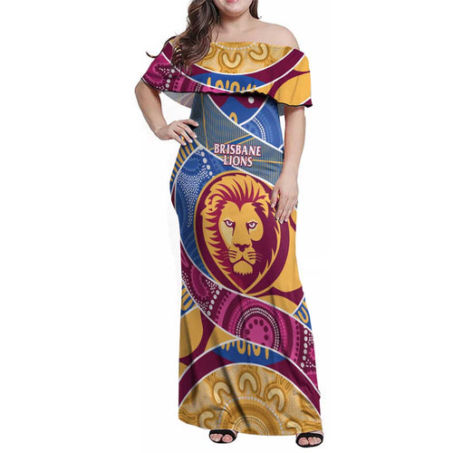 Brisbane Lions Football Custom Family Matching Off Shoulder Maxi Dress and Hawaiian Shirt Premiers Proud Aboriginal Art - Aussie Hoodie