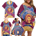 Brisbane Lions Football Custom Family Matching Off Shoulder Short Dress and Hawaiian Shirt Premiers Proud Aboriginal Art - Aussie Hoodie