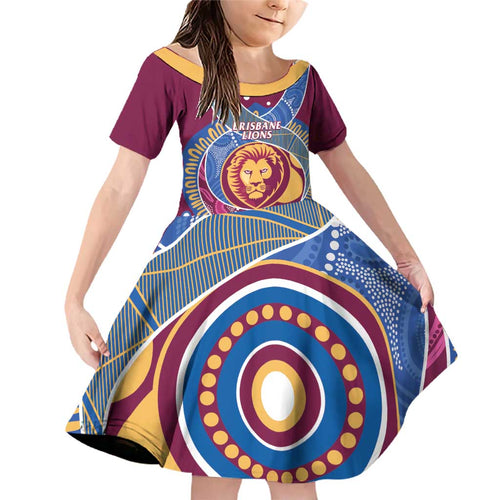 Brisbane Lions Football Custom Family Matching Off Shoulder Short Dress and Hawaiian Shirt Premiers Proud Aboriginal Art - Aussie Hoodie