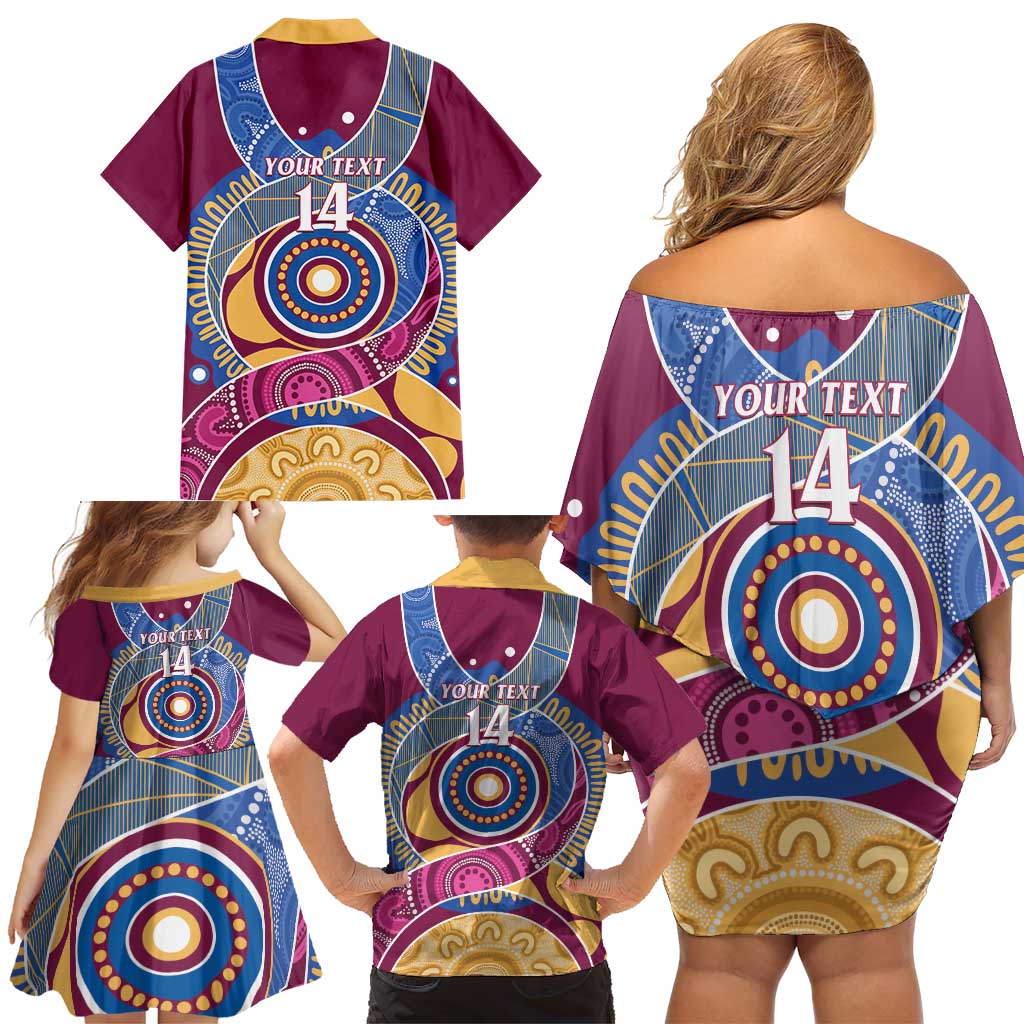 Brisbane Lions Football Custom Family Matching Off Shoulder Short Dress and Hawaiian Shirt Premiers Proud Aboriginal Art - Aussie Hoodie