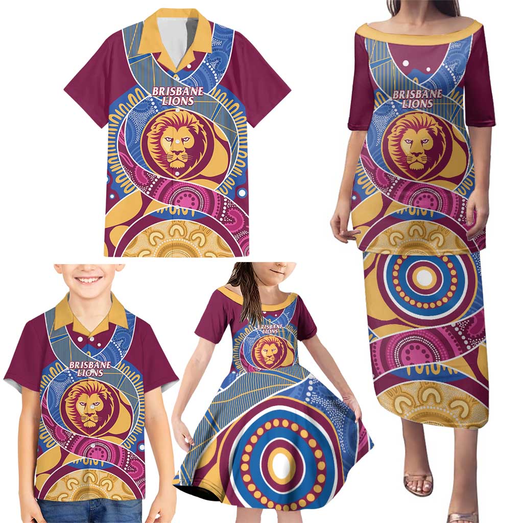 Brisbane Lions Football Custom Family Matching Puletasi and Hawaiian Shirt Premiers Proud Aboriginal Art - Aussie Hoodie