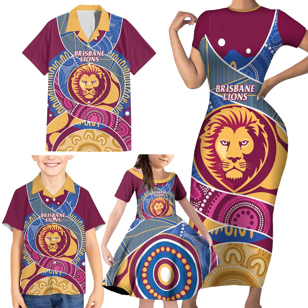 Brisbane Lions Football Custom Family Matching Short Sleeve Bodycon Dress and Hawaiian Shirt Premiers Proud Aboriginal Art - Aussie Hoodie