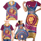 Brisbane Lions Football Custom Family Matching Short Sleeve Bodycon Dress and Hawaiian Shirt Premiers Proud Aboriginal Art - Aussie Hoodie