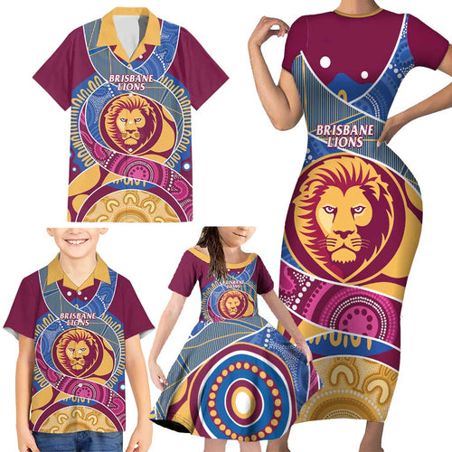 Brisbane Lions Football Custom Family Matching Short Sleeve Bodycon Dress and Hawaiian Shirt Premiers Proud Aboriginal Art - Aussie Hoodie