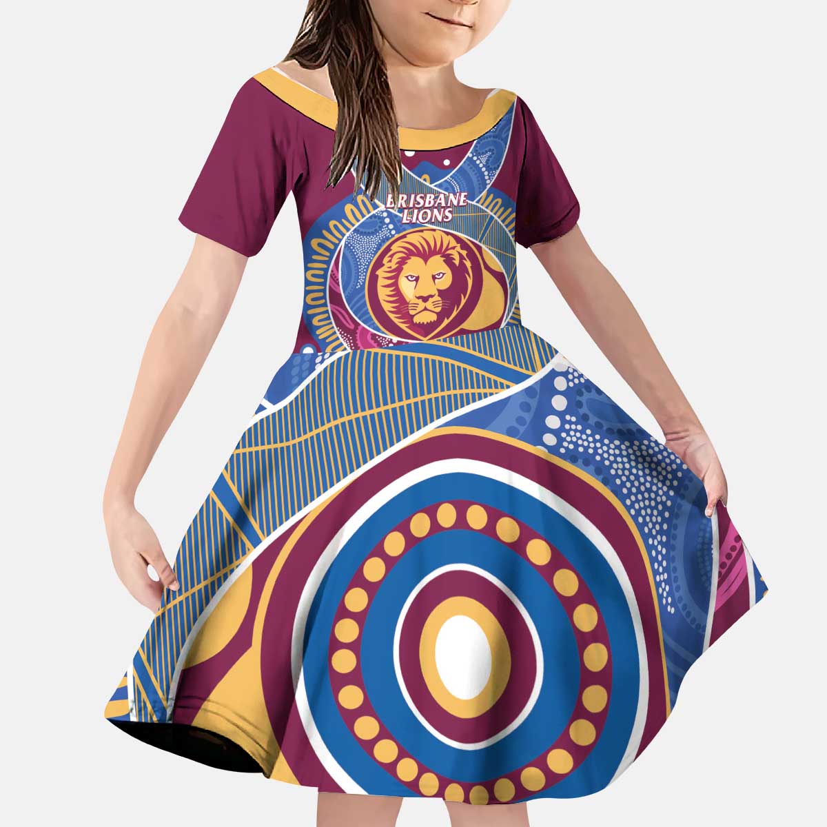 Brisbane Lions Football Custom Kid Short Sleeve Dress Premiers Proud Aboriginal Art - Aussie Hoodie