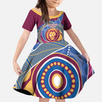 Brisbane Lions Football Custom Kid Short Sleeve Dress Premiers Proud Aboriginal Art - Aussie Hoodie