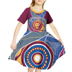 Brisbane Lions Football Custom Kid Short Sleeve Dress Premiers Proud Aboriginal Art - Aussie Hoodie