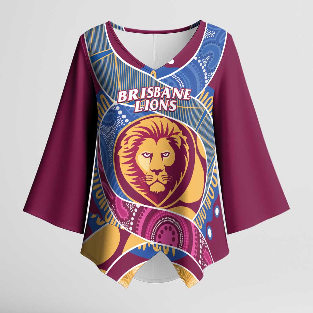 Brisbane Lions Football Custom Kimono Sleeve Blouse Premiers Proud Aboriginal Art - Aussie Hoodie
