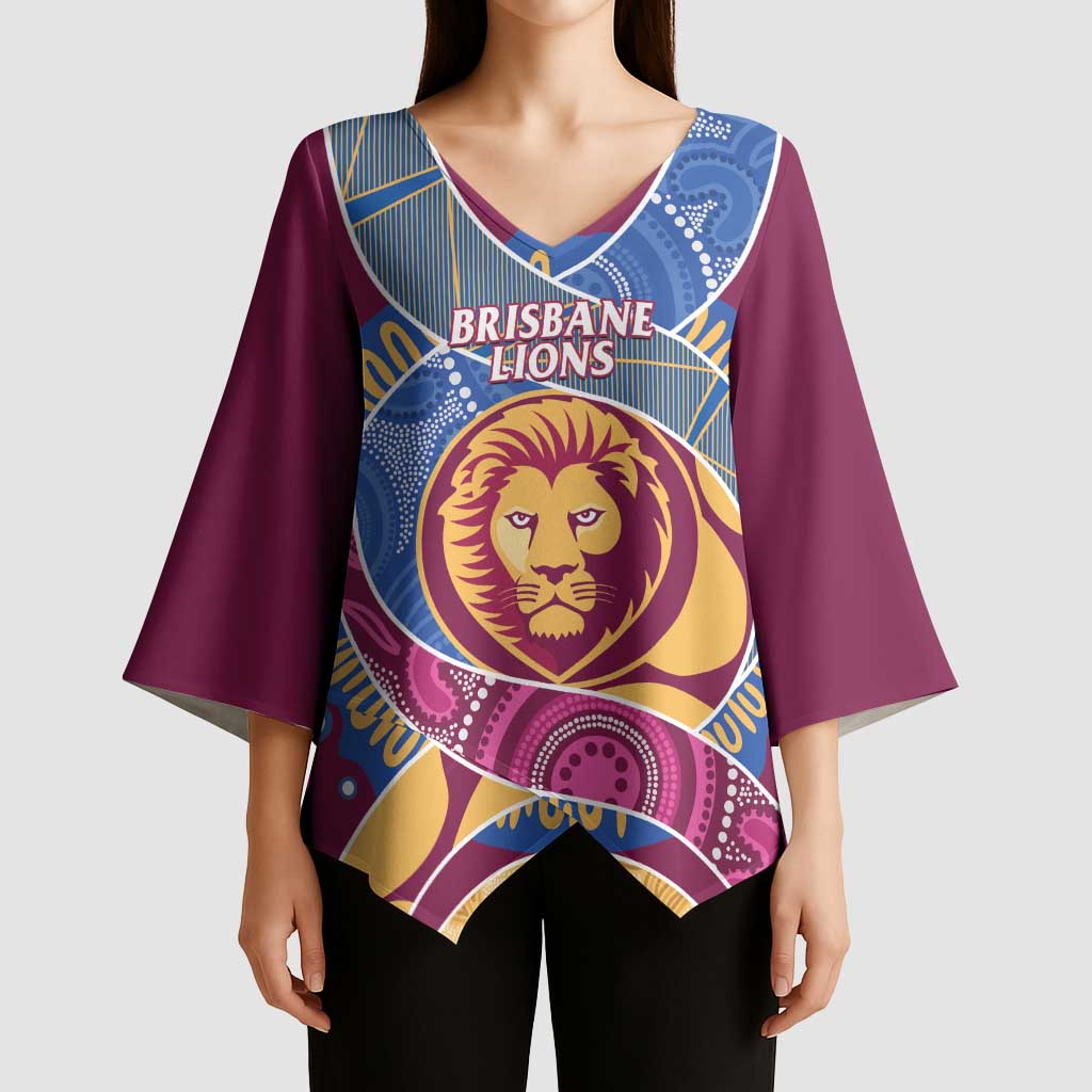 Brisbane Lions Football Custom Kimono Sleeve Blouse Premiers Proud Aboriginal Art - Aussie Hoodie