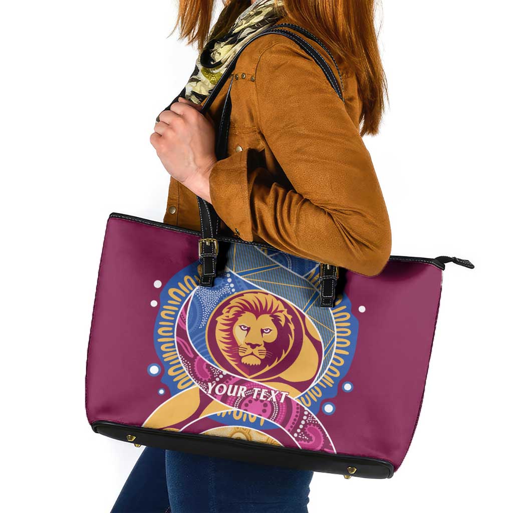 Brisbane Lions Football Custom Leather Tote Bag Premiers Proud Aboriginal Art - Aussie Hoodie