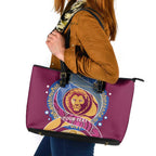 Brisbane Lions Football Custom Leather Tote Bag Premiers Proud Aboriginal Art - Aussie Hoodie