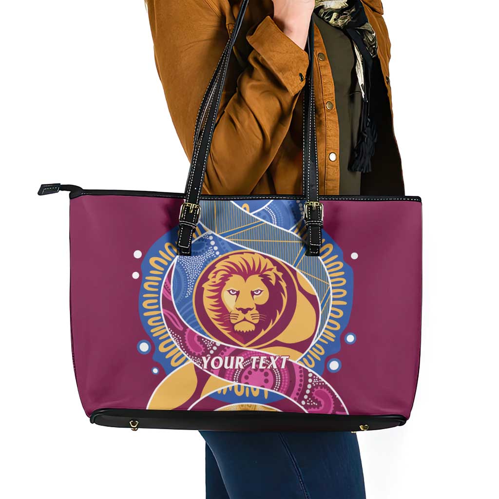 Brisbane Lions Football Custom Leather Tote Bag Premiers Proud Aboriginal Art - Aussie Hoodie