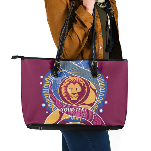 Brisbane Lions Football Custom Leather Tote Bag Premiers Proud Aboriginal Art - Aussie Hoodie