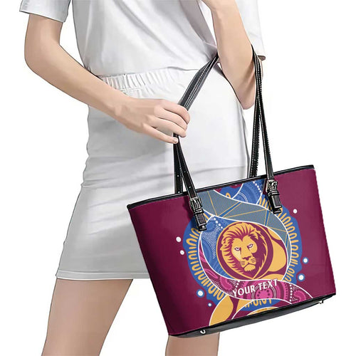 Brisbane Lions Football Custom Leather Tote Bag Premiers Proud Aboriginal Art - Aussie Hoodie