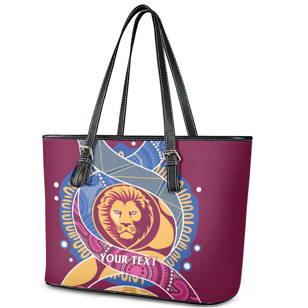 Brisbane Lions Football Custom Leather Tote Bag Premiers Proud Aboriginal Art - Aussie Hoodie