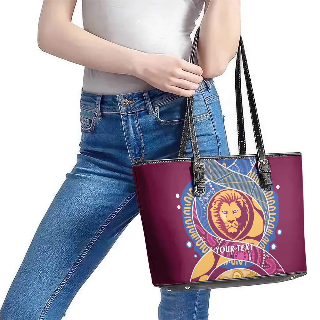 Brisbane Lions Football Custom Leather Tote Bag Premiers Proud Aboriginal Art - Aussie Hoodie