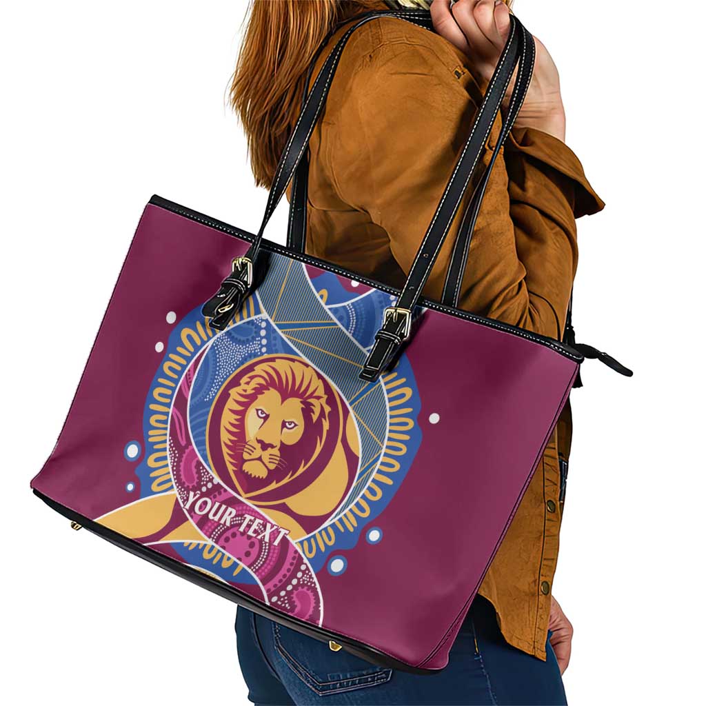 Brisbane Lions Football Custom Leather Tote Bag Premiers Proud Aboriginal Art - Aussie Hoodie