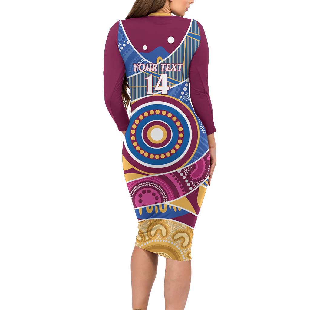 Brisbane Lions Football Custom Long Sleeve Bodycon Dress Premiers Proud Aboriginal Art - Aussie Hoodie