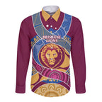 Brisbane Lions Football Custom Long Sleeve Button Shirt Premiers Proud Aboriginal Art - Aussie Hoodie
