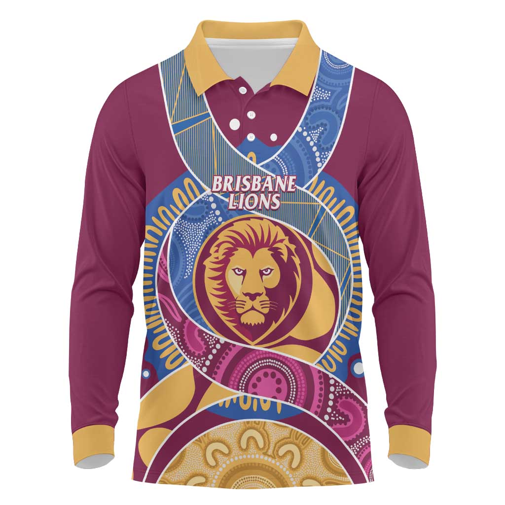 Brisbane Lions Football Custom Long Sleeve Polo Shirt Premiers Proud Aboriginal Art - Aussie Hoodie