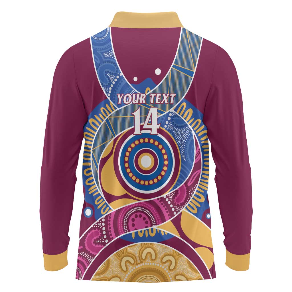 Brisbane Lions Football Custom Long Sleeve Polo Shirt Premiers Proud Aboriginal Art - Aussie Hoodie