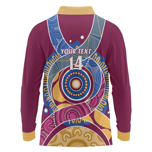 Brisbane Lions Football Custom Long Sleeve Polo Shirt Premiers Proud Aboriginal Art - Aussie Hoodie