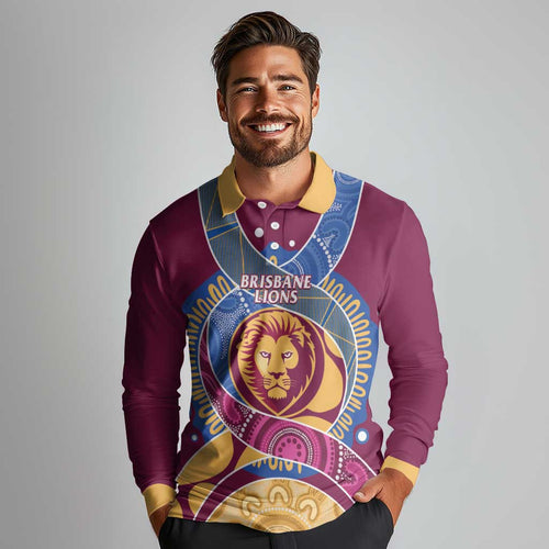 Brisbane Lions Football Custom Long Sleeve Polo Shirt Premiers Proud Aboriginal Art - Aussie Hoodie