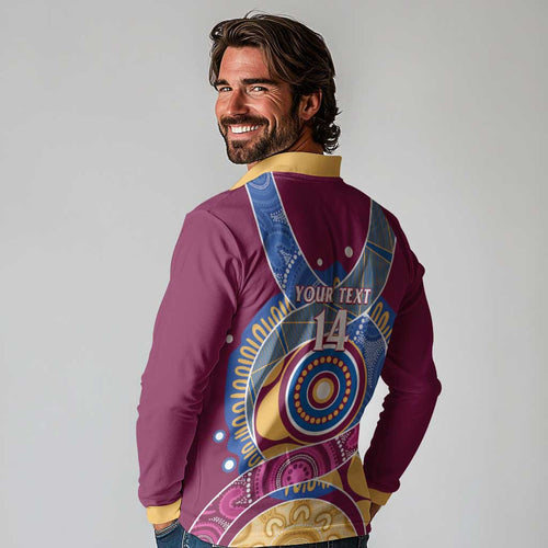 Brisbane Lions Football Custom Long Sleeve Polo Shirt Premiers Proud Aboriginal Art - Aussie Hoodie