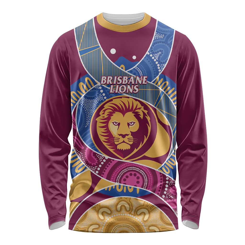 Brisbane Lions Football Custom Long Sleeve Shirt Premiers Proud Aboriginal Art - Aussie Hoodie