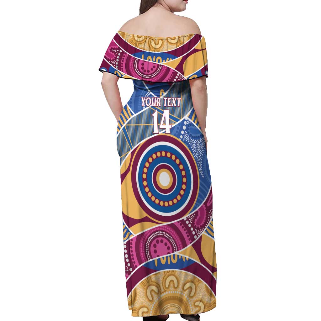 Brisbane Lions Football Custom Off Shoulder Maxi Dress Premiers Proud Aboriginal Art - Aussie Hoodie