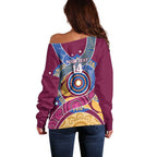 Brisbane Lions Football Custom Off Shoulder Sweater Premiers Proud Aboriginal Art - Aussie Hoodie