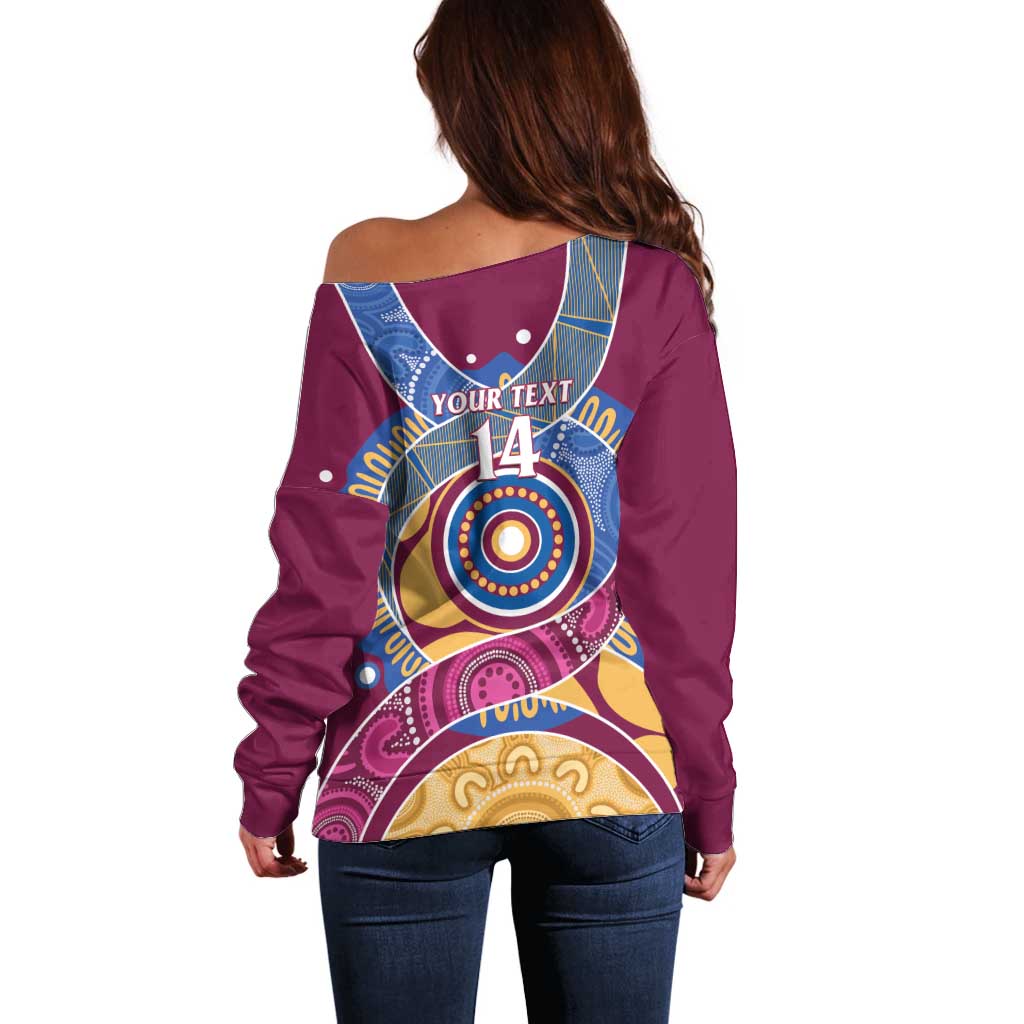 Brisbane Lions Football Custom Off Shoulder Sweater Premiers Proud Aboriginal Art - Aussie Hoodie