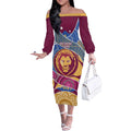 Brisbane Lions Football Custom Off The Shoulder Long Sleeve Dress Premiers Proud Aboriginal Art - Aussie Hoodie