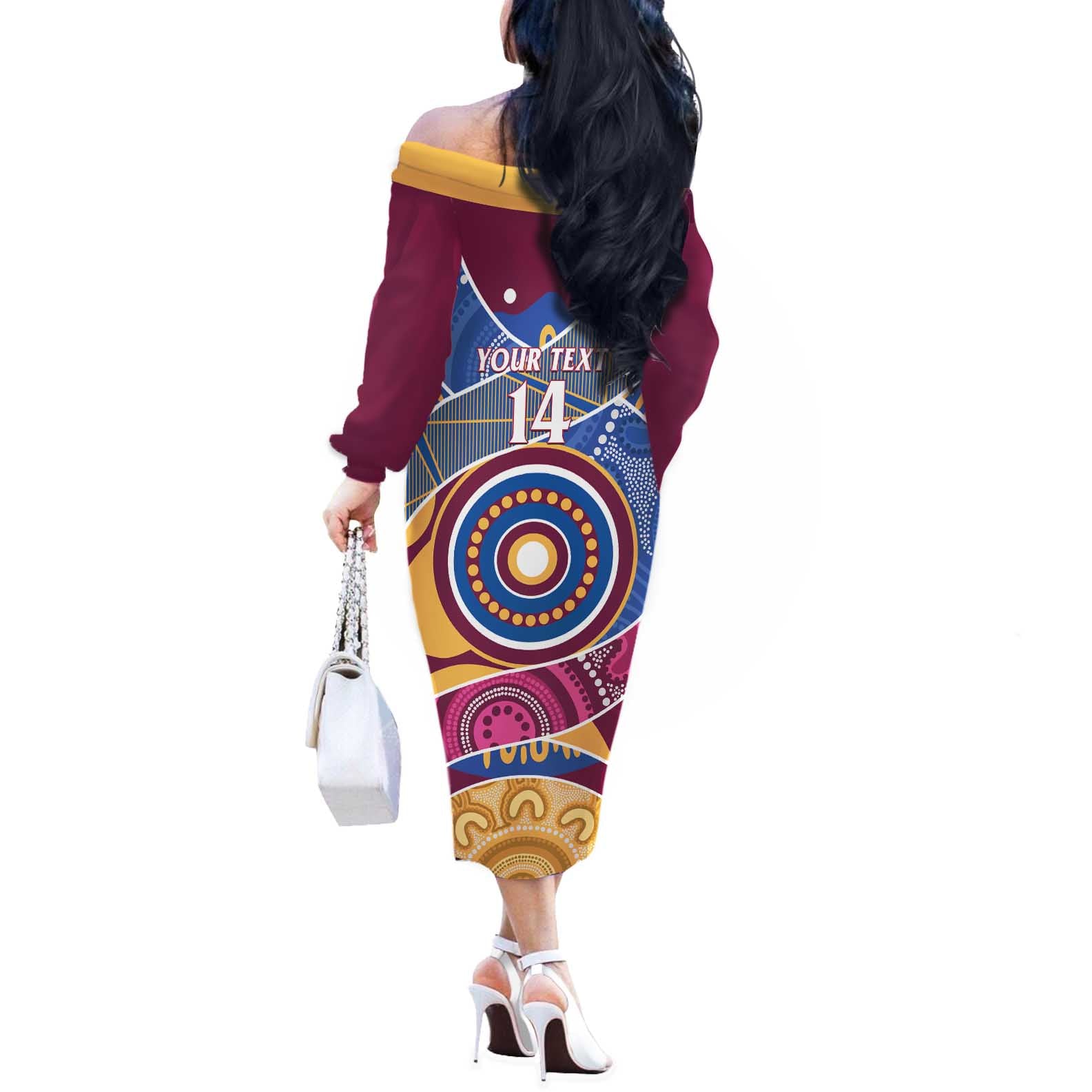 Brisbane Lions Football Custom Off The Shoulder Long Sleeve Dress Premiers Proud Aboriginal Art - Aussie Hoodie